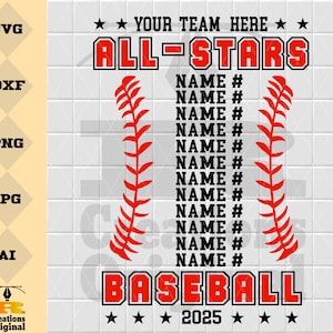 Baseball All Stars Svg | Personalized Name | Baseball Roster Svg | Baseball Team | Baseball Mom | All Star Svg | Baseball Shirt | Dxf Png