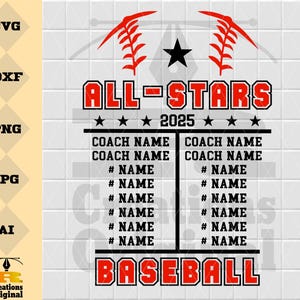 All Stars Baseball Svg Png | Personalized Name | Baseball Roster Svg | Baseball Team | Baseball Mom | All Star Svg | Baseball Shirt