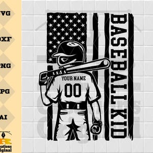 Flag Baseball Kid Svg | Baseball Bat Svg | Baseball Player Svg | Baseball Clipart | Baseball Shirt | Baseball Stencil | Png Dxf Jpg