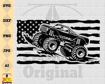 USA Flag Monster Truck SVG PNG: Off Road Vehicle Clipart (Digital Download)