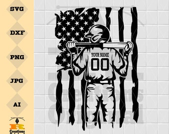 Gepersonaliseerde Amerikaanse honkbalvader SVG: speler met vleermuis-clipart (digitale download)