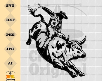 Rodeo Reitsport | Stier Reiter geschnitten Datei | Cowboy-Svg | Western Western Bauernhof | Bullenreiten geschnitten Datei | Cricut & Silhouette | Druckbar