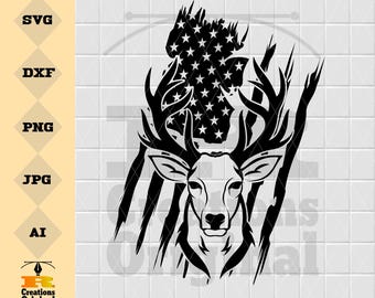 American Flag Deer Head SVG: Hunting Clipart Vector (Digital Download)