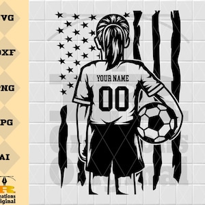 Aanpasbare voetballer SVG: meisje silhouet clipart (digitale download)