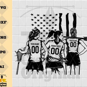 Weibliche Lacrosse-spielerin SVG: Personalisierter Name, Lacrosse Stick (Digitaler Download)