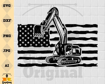 US Flag Excavator SVG: Heavy Equipment Clipart (Digital Download)