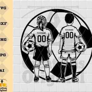 Gepersonaliseerde voetballer SVG: meisje en jongen, aangepaste naam (digitale download)
