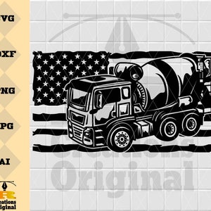 US Flag Concrete Mixer Truck SVG: Construction Clipart (Digital Download)