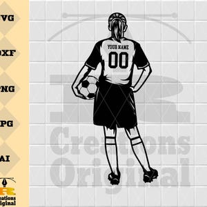 Gepersonaliseerde voetbalmeisje SVG: speler clipart gesneden bestand (digitale download)
