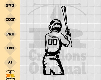 Gepersonaliseerde honkbalvader SVG: honkbalspeler clipart (digitale download)