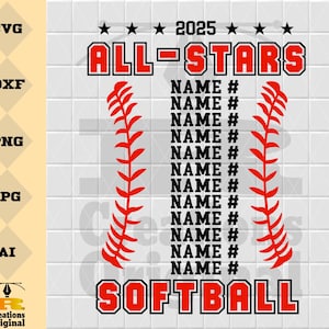 Personalized Softball All Stars SVG: Baseball Team Roster (Digital Download