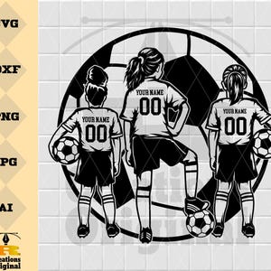 Personalized Name | Three Soccer Girls Svg | Soccer Player Svg |Soccer Svg | Soccer Clipart | Soccer Png | Soccer Cutfile | Soccer Shirt