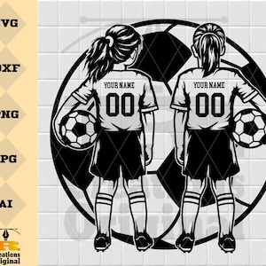 Two Soccer Girls Svg | Personalized Name It  | Soccer Player Svg |Soccer Svg | Soccer Clipart | Soccer Png | Soccer Cutfile | Soccer Shirt