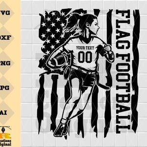 Girl Flag Football SVG: Personalized Name, Shirt Design (Digital Download)
