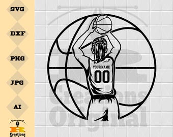 Chica de baloncesto personalizada SVG: Nombre y número, diseño de camiseta DIY (descarga digital)