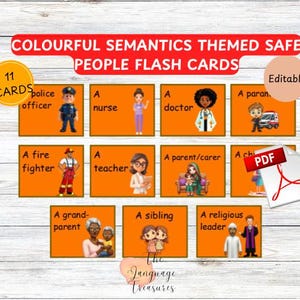 Flash Cards Safe Adults para crianças com temas coloridos de semântica para impressão Flash Cards para construção de vocabulário para comunicação