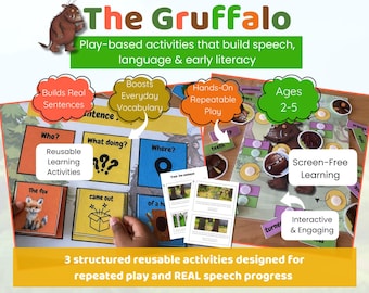 Activités orthophoniques Gruffalo pour les enfants d'âge préscolaire et les tout-petits | Édifice de la peine | École à la maison, faible niveau de préparation imprimable