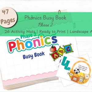 Phonics Phase 2 Busy Book for Pre School children's Learning Binder for Busy Binder for Homeschool Learning Quiet Book for Kids Learning ABC
