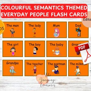 Cartões de memória flash de pessoas comuns para construção de frases para crianças em idade pré-escolar Cartões de memória flash imprimíveis para construção de vocabulário para comunicação