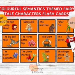 Sprookjesfiguren Flash-kaarten voor kinderen voor kleurrijke semantiek-thema afdrukbare flash-kaarten voor woordenschat bouwen voor verhalen vertellen