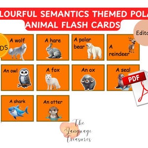 Cartões de memória com nomes de animais polares para pré-escola para cartões de memória com tema de semântica colorida para construção de vocabulário para comunicação
