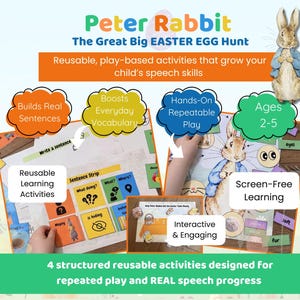 Attività di Pasqua per bambini piccoli a tema Peter Coniglio / Aiuta tuo figlio a parlare / Materiale stampabile per la logopedia in età prescolare / Apprendimento a casa