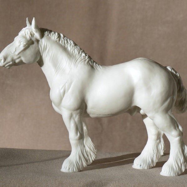 Unpainted, cold-blooded stallion sculpture, standing heavy draft horse figurine, artist resin draught horse, horse gift, horse trophy, decor