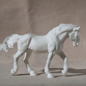 Unpainted, Cold-blooded mare sculpture, Walking heavy draft horse figurine, Artist Resin draught horse, Horse gift, Horse trophy, Decor