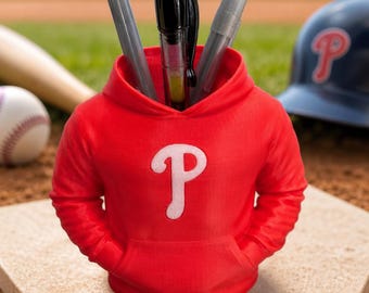 Philadelphia Baseball Fan Inspiried Sweatshirt Pen Holder, Phillies-Inspired Desk Organizer, Fan Gift, Desktop Pen Cup, Sports Office Decor