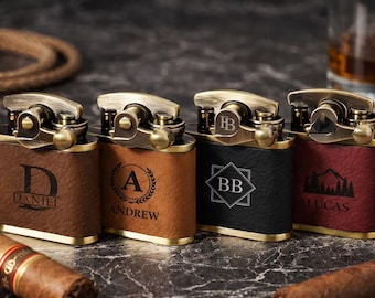 Encendedor de cuero grabado para hombre, encendedor personalizado estilo Zippo, regalo para padrinos de boda, regalo único para él, regalo de cumpleaños para el Día del Padre.