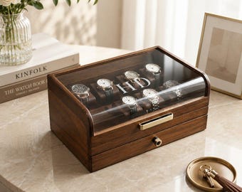 Unique Birthday Gift for Boyfriend Engraved Men’s Wooden Watch Box Luxury Closet Organizer 5th Year Anniversary Gift for Husband
