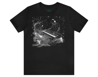 T-shirt Synthesizer Lovers pour producteurs de musique et ingénieurs du son. Sélecteur côté synthé.