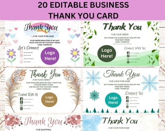 20 Small Business Thank You Cards | Instant Download | Editable Cards | Appreciation Notes | Canva Template | Printable | Editable Bundle