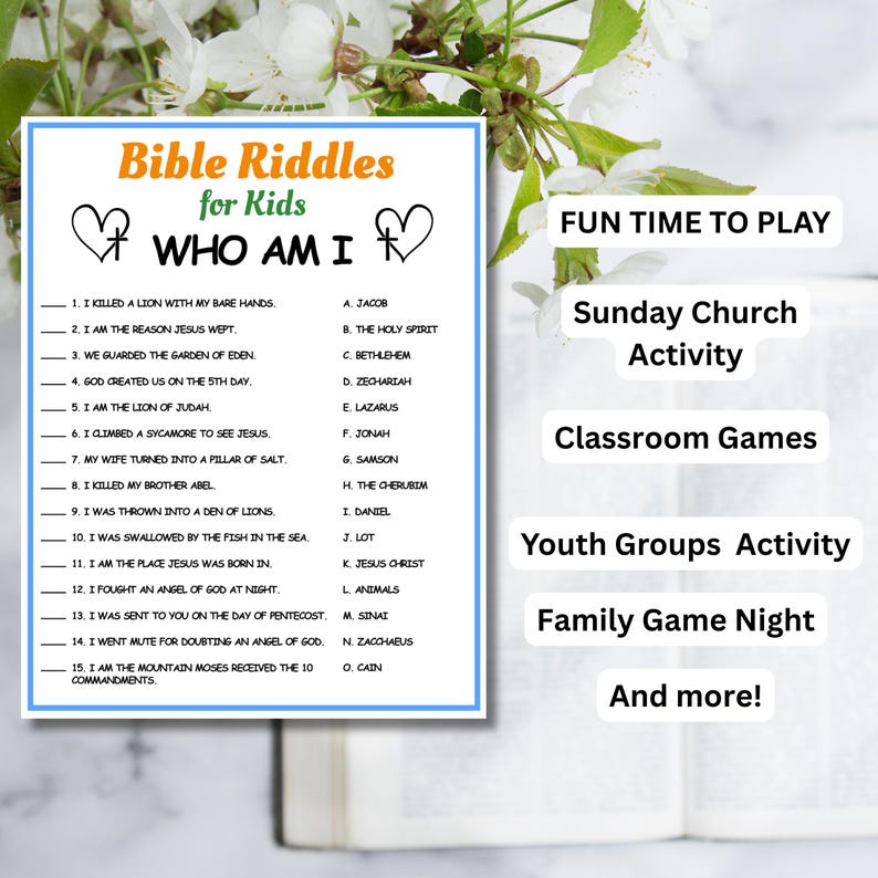 Biblical Kid Riddles Bible Riddles Game for Kids, Sunday School Activity (digital Download ...