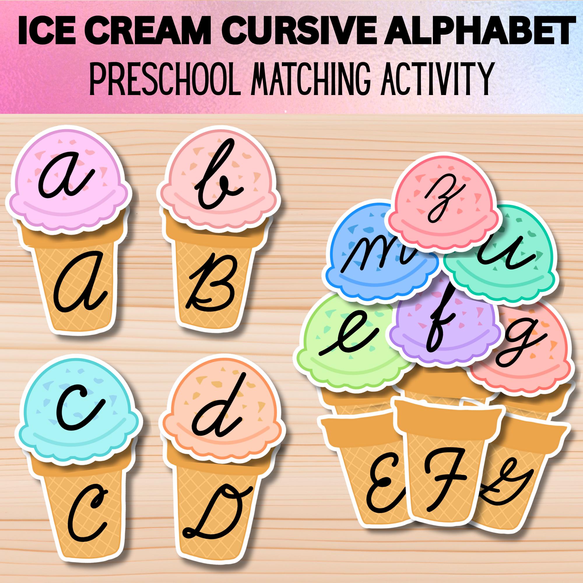 Ice Cream Alphabet Matching Game, Cursive Letters (digital Download) - Etsy