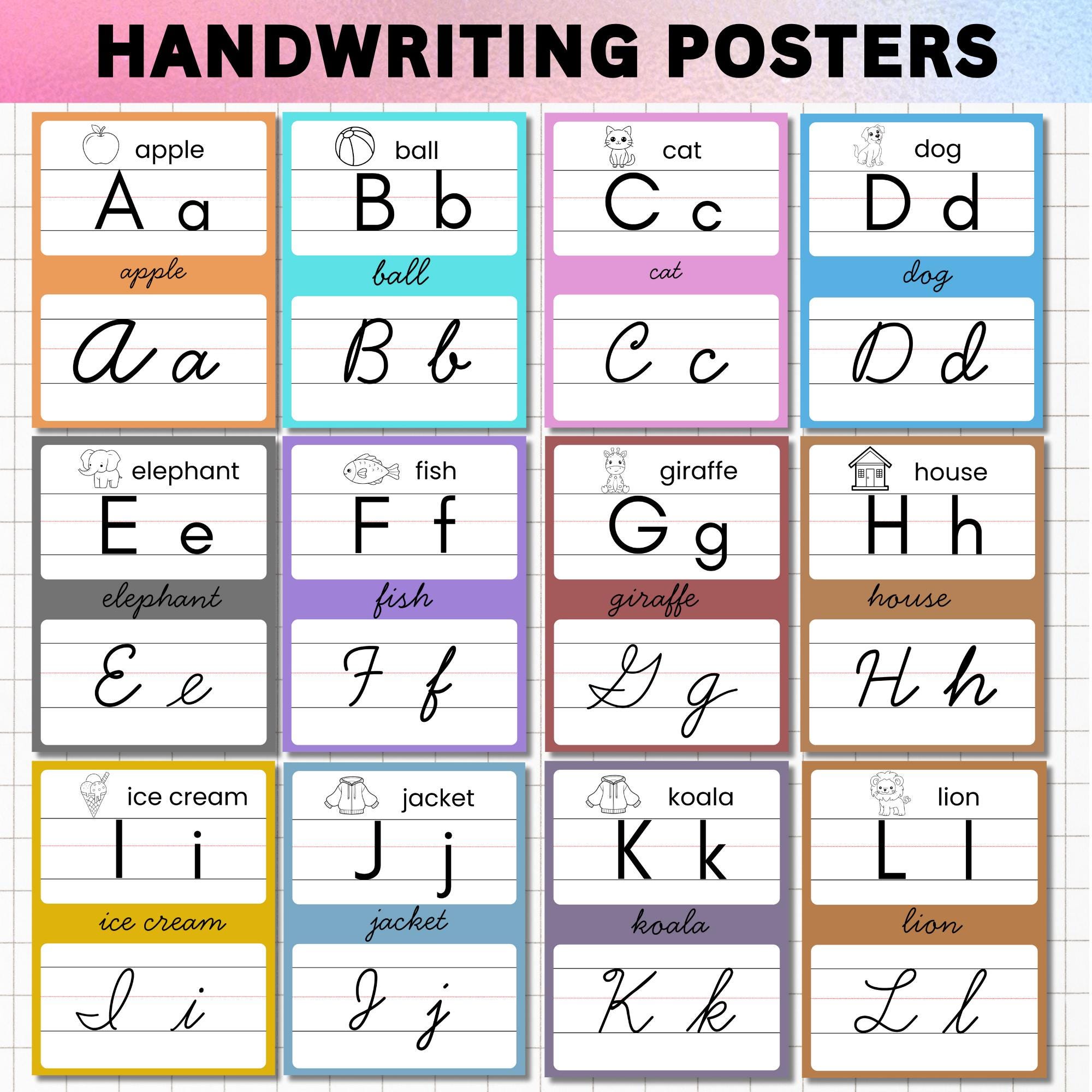 Cursive Alphabet Flashcards, Printable Classroom Decor (digital ...