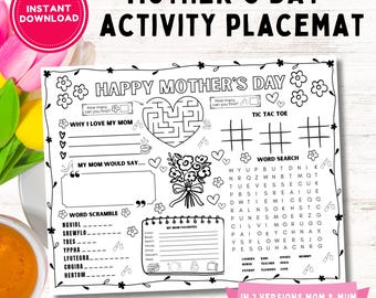 Napperon d'activité pour la fête des mères, coloriage pour enfants (PDF numérique)