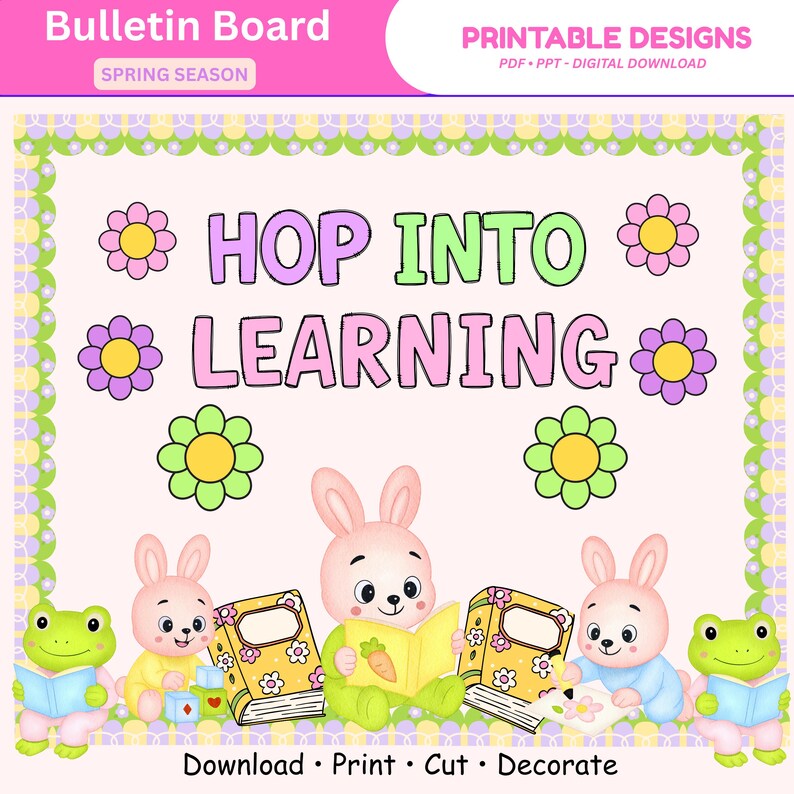 Spring Classroom Bulletin Board Kit | Hop Into Learning Easter Decor ...