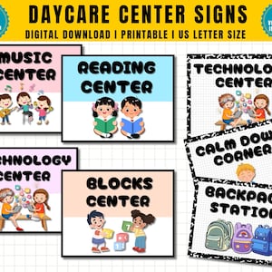 Daycare  Signs | Childcare Center Signs | Classroom Center Signs | Printable Daycare Signs | Preschool Center Signs | Classroom Labael