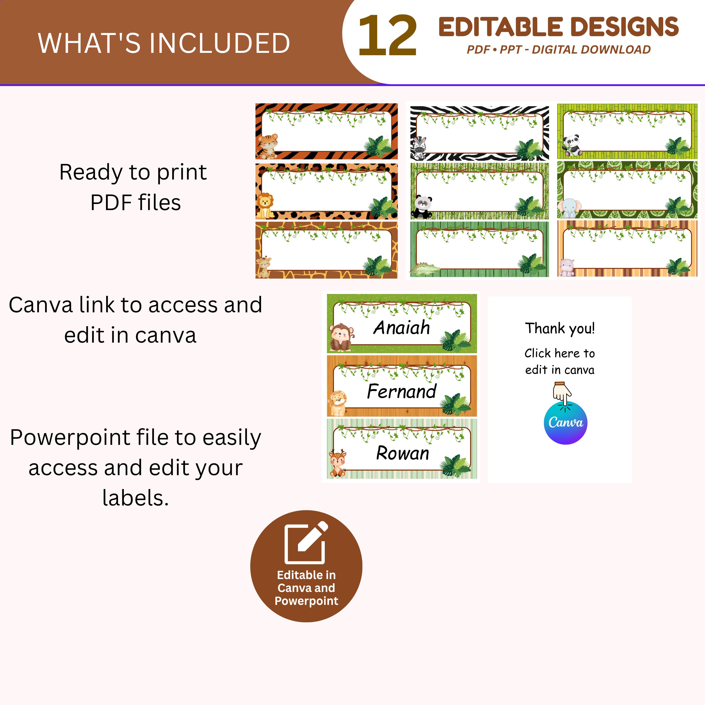 Safari Jungle Desk Name Tags: Editable Classroom Labels (PDF, PPT ...