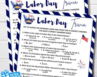 Printable Labor Day Trivia Game, Party Activity (Digital Download)