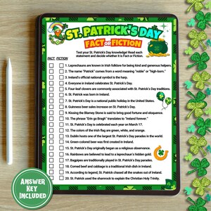 St. Patrick's Day Trivia Game, Fact or Fiction (Instant Download)