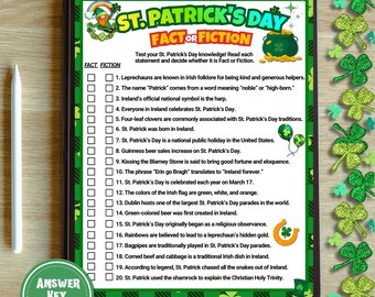St. Patrick's Day Trivia Game, Fact or Fiction (Instant Download)