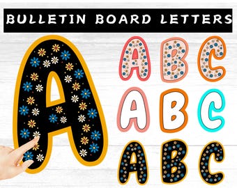 Retro blommig anslagstavla med bokstäver | Klassrumsdekor A-Ö (PDF/PNG)