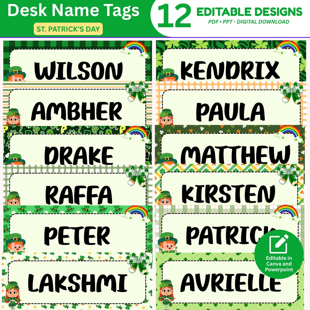 St. Patrick's Day Desk Name Tags: Kawaii Shamrock Cubby Labels ...