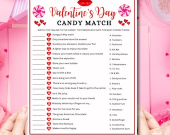Valentine&#39;s Candy Trivia Game, Virtual or Printable Valentine&#39;s Day Party Game, Valentines Activity for Kids, Adults and Classrooms