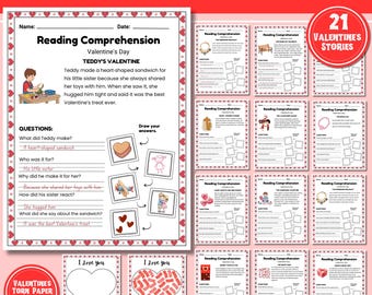 Valentine's Day Reading Comprehension: 20 Printable Stories (Homeschool)