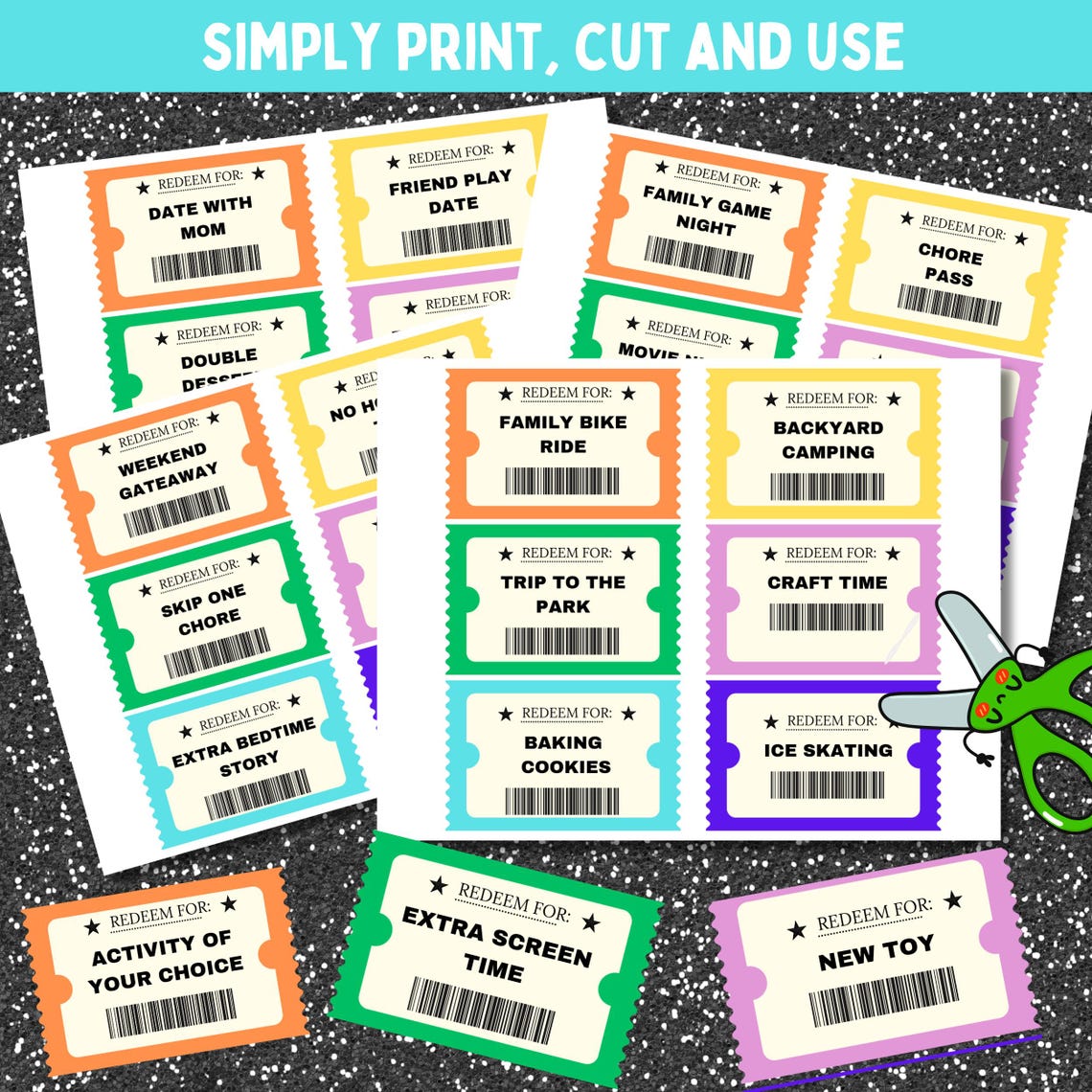Kids Reward Coupons | 54 Printable Activity Vouchers (digital Download ...
