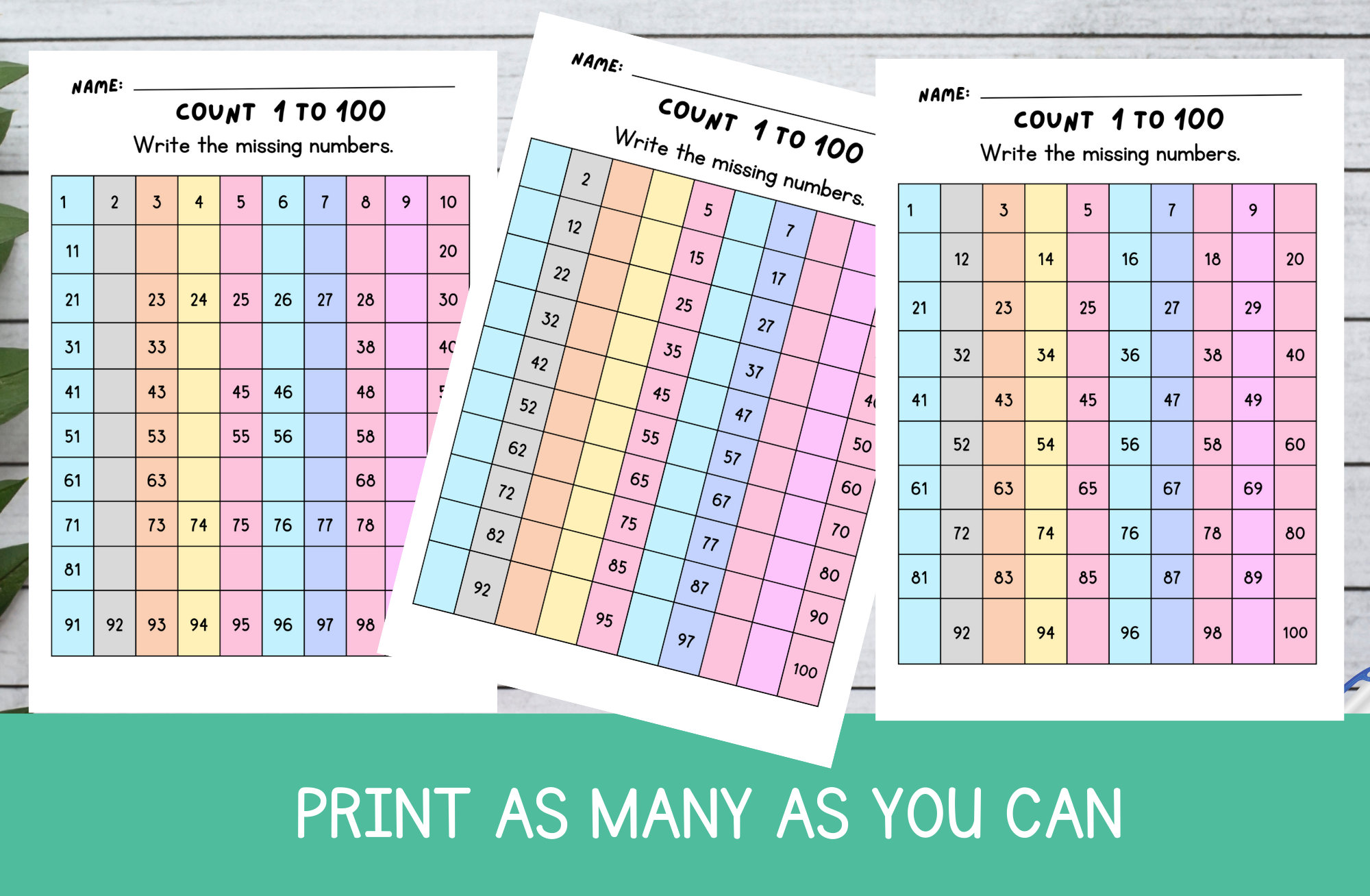 Counting Numbers 1 to 100 Printable Number Charts Numbers Activity for ...