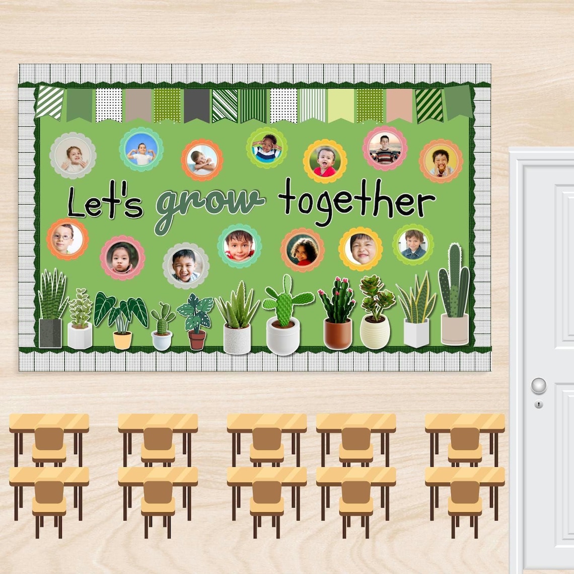 Succulent Classroom Bulletin Board Kit, Plant Theme Decor (printable ...
